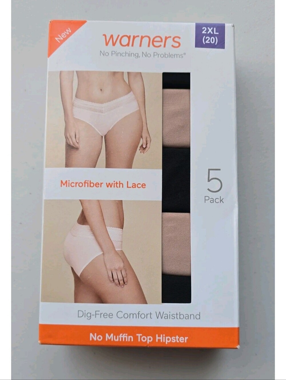 🆕️ Warners Women's Microfiber Lace Hipster 5-Pack - Black & Nude